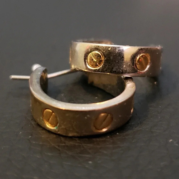 *EARRINGS,  silver and gold tone - Picture 2 of 5